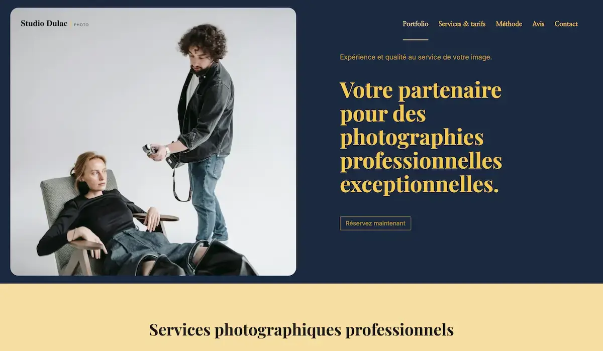 Hero banner d'une maquette de site internet pour photographe professionnel